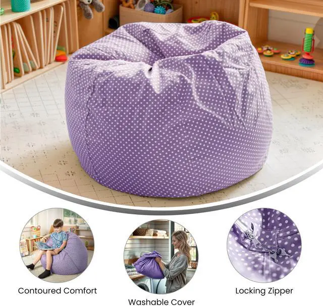 Alt view image 17 of 19 - Small Lavender Dot Bean Bag Chair for Kids and Teens