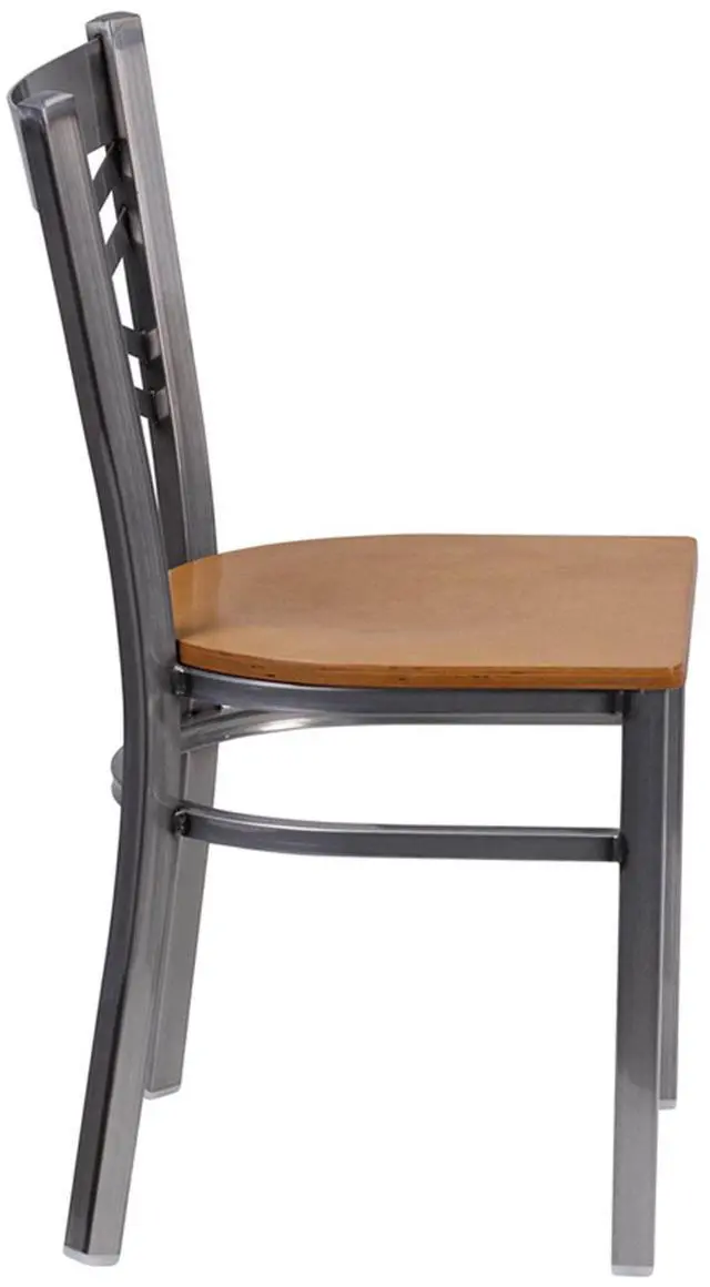 Alt view image 15 of 17 - Flash Furniture HERCULES Series Clear Coated ''X'' Back Metal Restaurant Chair - Natural Wood Seat