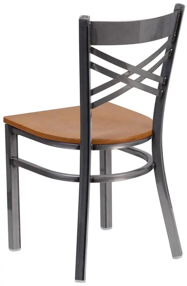 Alt view image 14 of 17 - Flash Furniture HERCULES Series Clear Coated ''X'' Back Metal Restaurant Chair - Natural Wood Seat