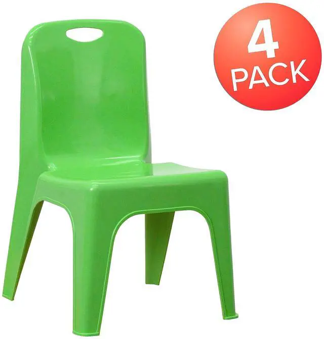 Alt view image 16 of 19 - 4 Pack Green Plastic Stackable School Chair with Carrying Handle and 11'' Seat Height