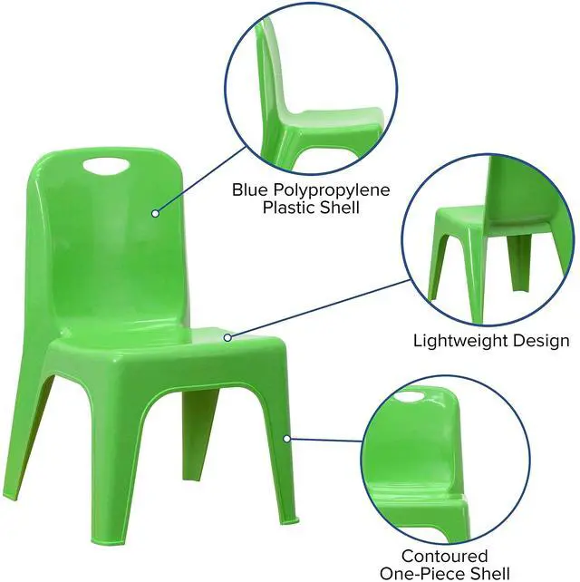 Alt view image 18 of 19 - 4 Pack Green Plastic Stackable School Chair with Carrying Handle and 11'' Seat Height