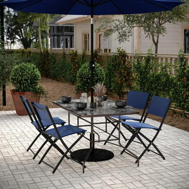 Alt view image 2 of 7 - Flash Furniture Tory 31.5" x 55" Rectangular Tempered Glass Metal Table with Umbrella Hole, Bronze