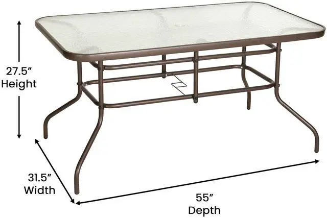 Alt view image 4 of 7 - Flash Furniture Tory 31.5" x 55" Rectangular Tempered Glass Metal Table with Umbrella Hole, Bronze
