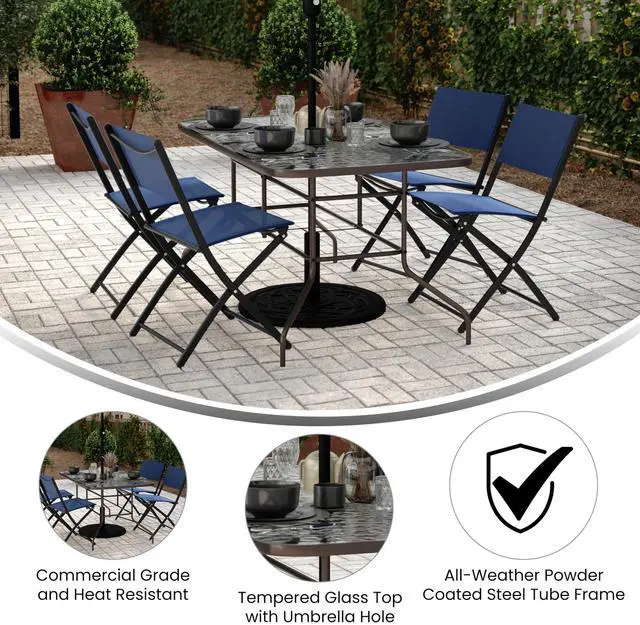 Alt view image 3 of 7 - Flash Furniture Tory 31.5" x 55" Rectangular Tempered Glass Metal Table with Umbrella Hole, Bronze