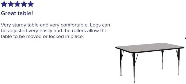 Alt view image 8 of 8 - Flash Furniture XU-A3072-REC-GY-H-A-GGRectangular Activity Table with High Pressure Grey Laminate Top/Standard Height Adjustable Legs