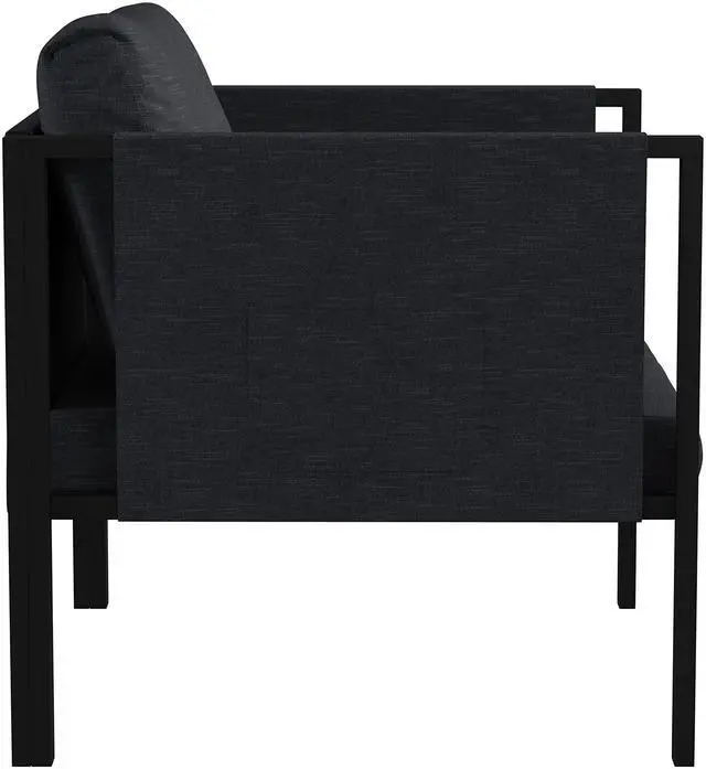 Alt view image 20 of 20 - Indoor/Outdoor Patio Chair with Cushions - Modern Steel Framed Chair with Storage Pockets, Black with Charcoal Cushions