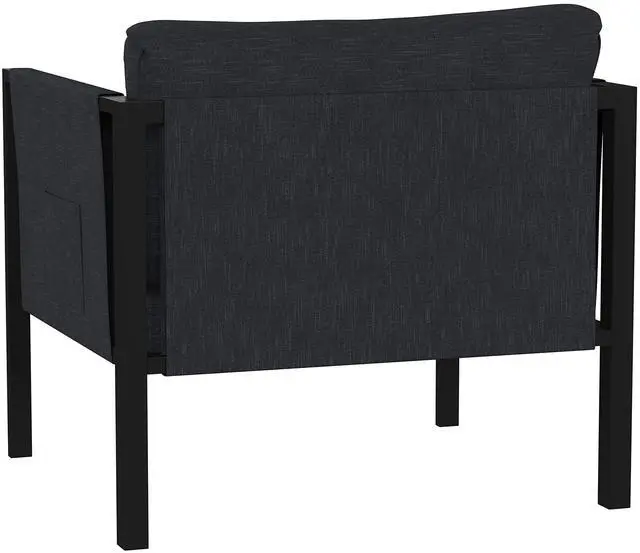 Alt view image 19 of 20 - Indoor/Outdoor Patio Chair with Cushions - Modern Steel Framed Chair with Storage Pockets, Black with Charcoal Cushions