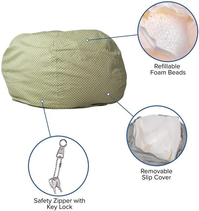 Alt view image 8 of 10 - Oversized Green Dot Bean Bag Chair for Kids and Adults