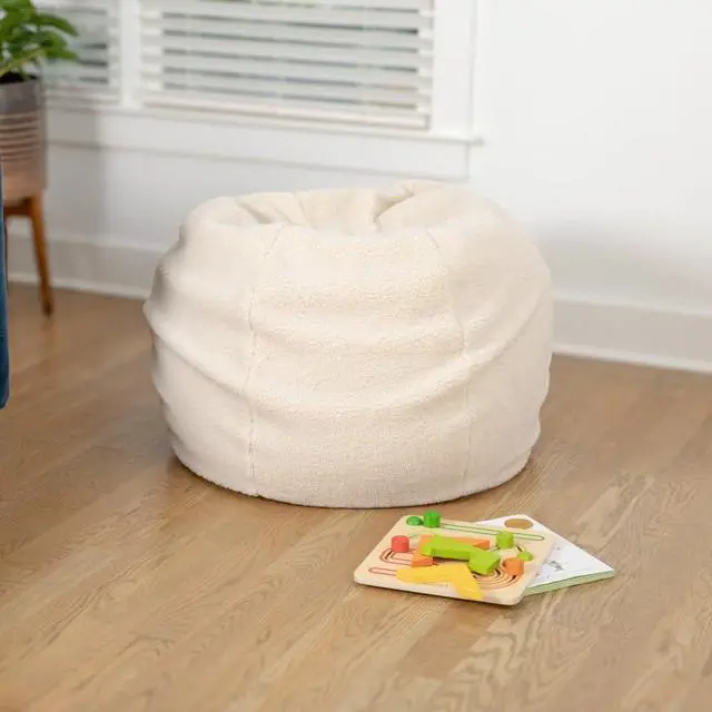 Main image of Flash Furniture Dillon Sherpa Bean Bag Chair, Classic Refillable Bean Bag Chair for Kids and Teens, Small, Natural