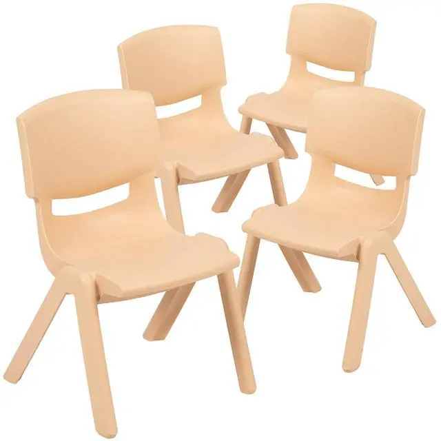 Alt view image 2 of 7 - 4 Pack Natural Plastic Stackable School Chair with 10.5" H Seat, Preschool Chair