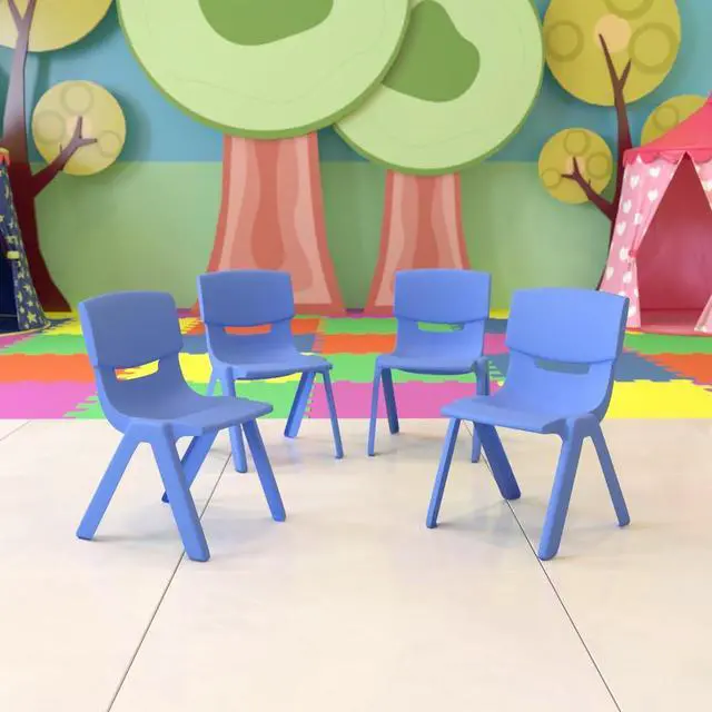 Alt view image 18 of 20 - 4 Pack Blue Plastic Stackable School Chair with 10.5'' Seat Height