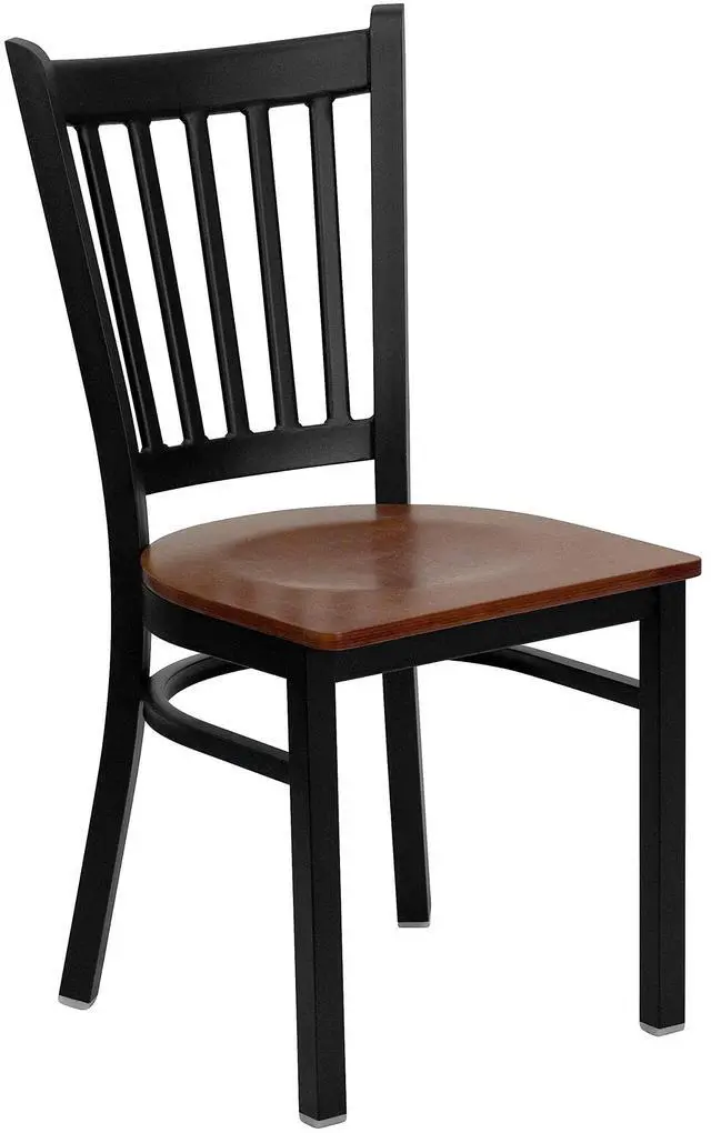 Alt view image 11 of 16 - HERCULES Series Black Vertical Back Metal Restaurant Chair - Cherry Wood Seat