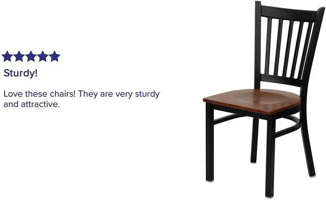 Alt view image 13 of 16 - HERCULES Series Black Vertical Back Metal Restaurant Chair - Cherry Wood Seat