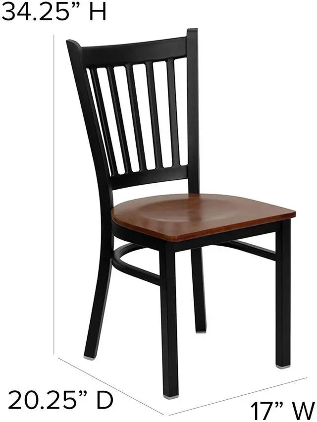 Alt view image 15 of 16 - HERCULES Series Black Vertical Back Metal Restaurant Chair - Cherry Wood Seat