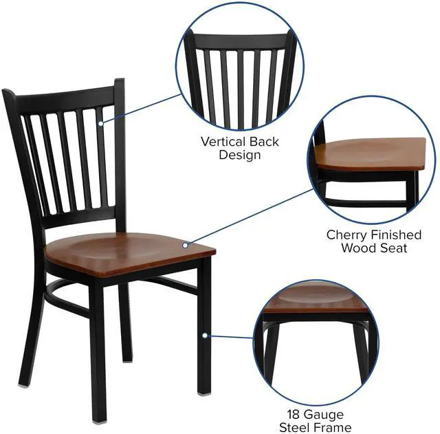 Alt view image 14 of 16 - HERCULES Series Black Vertical Back Metal Restaurant Chair - Cherry Wood Seat