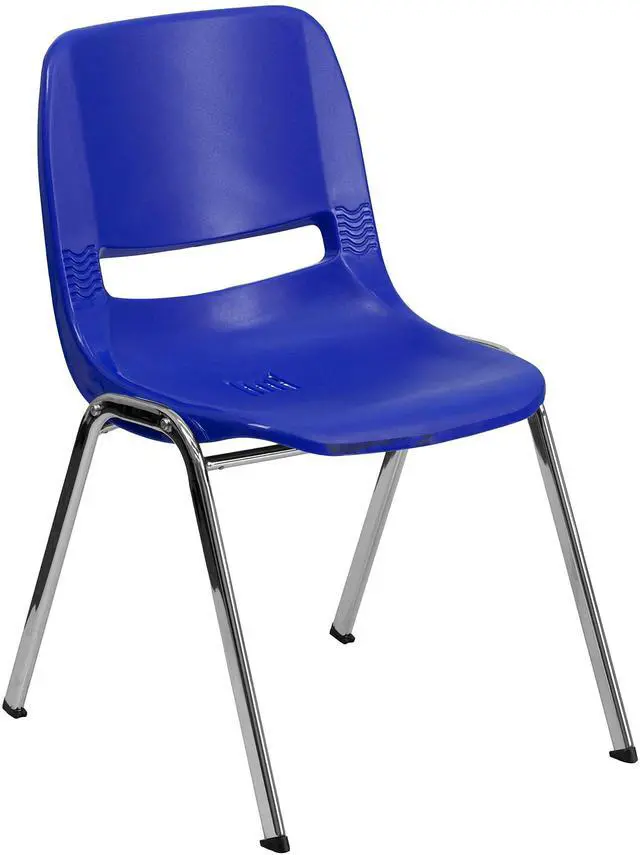 Main image of HERCULES Series 440 lb. Capacity Kid's Navy Ergonomic Shell Stack Chair with Chrome Frame and 14" Seat Height | Chrome Frame, Ergonomic, Shell Seat, 440 LBS. Weight Capacity