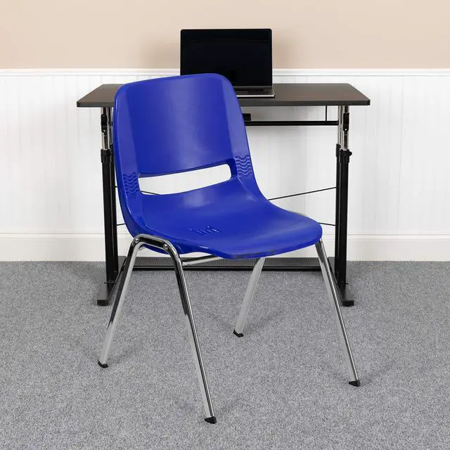 Alt view image 2 of 7 - HERCULES Series 440 lb. Capacity Kid's Navy Ergonomic Shell Stack Chair with Chrome Frame and 14" Seat Height | Chrome Frame, Ergonomic, Shell Seat, 440 LBS. Weight Capacity