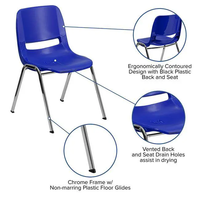 Alt view image 4 of 7 - HERCULES Series 440 lb. Capacity Kid's Navy Ergonomic Shell Stack Chair with Chrome Frame and 14" Seat Height | Chrome Frame, Ergonomic, Shell Seat, 440 LBS. Weight Capacity