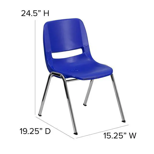 Alt view image 3 of 7 - HERCULES Series 440 lb. Capacity Kid's Navy Ergonomic Shell Stack Chair with Chrome Frame and 14" Seat Height | Chrome Frame, Ergonomic, Shell Seat, 440 LBS. Weight Capacity