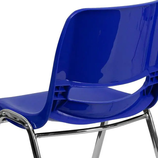 Alt view image 6 of 7 - HERCULES Series 440 lb. Capacity Kid's Navy Ergonomic Shell Stack Chair with Chrome Frame and 14" Seat Height | Chrome Frame, Ergonomic, Shell Seat, 440 LBS. Weight Capacity