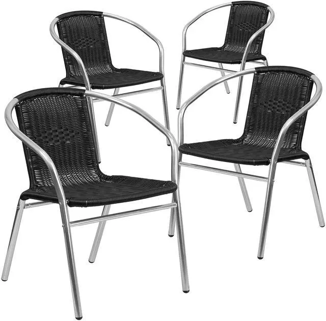 Alt view image 16 of 19 - Flash Furniture Lila Aluminum/Rattan Stacking Chair Black 4/Pack (4TLH020BK)