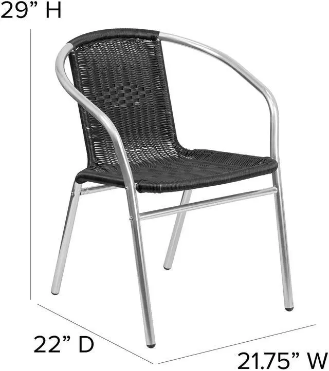 Alt view image 18 of 19 - Flash Furniture Lila Aluminum/Rattan Stacking Chair Black 4/Pack (4TLH020BK)
