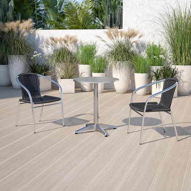 Alt view image 17 of 19 - Flash Furniture Lila Aluminum/Rattan Stacking Chair Black 4/Pack (4TLH020BK)