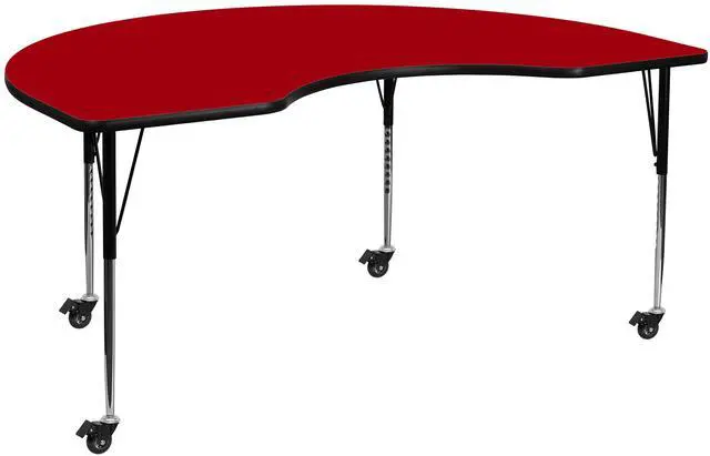 Main image of Mobile 48''W x 72''L Kidney Red Thermal Laminate Activity Table - Standard Height Adjustable Legs