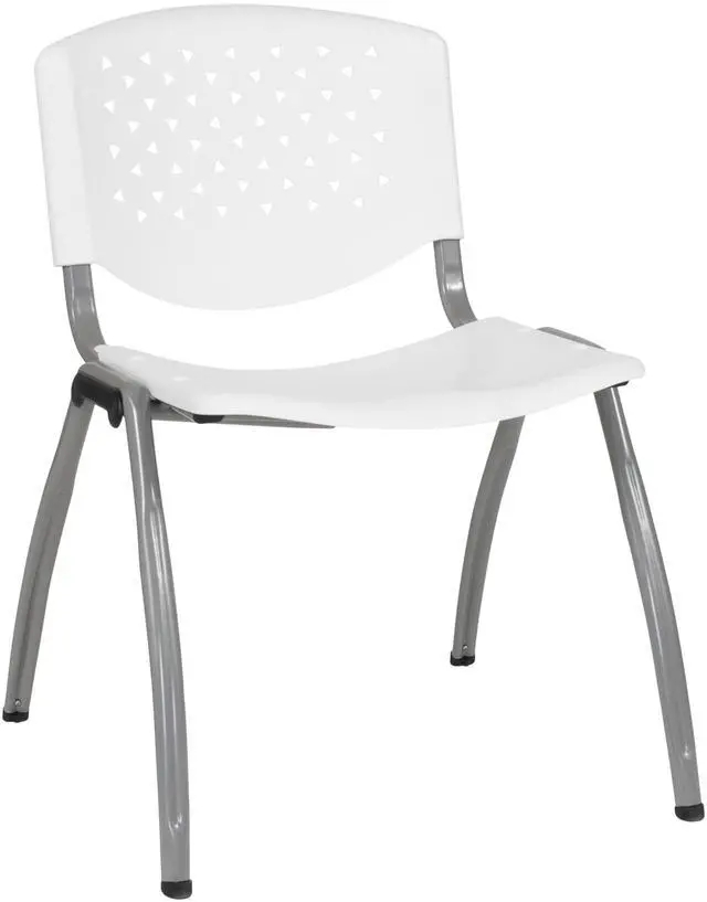 Main image of HERCULES Series 880 lb. Capacity White Plastic Stack Chair with Titanium Gray Powder Coated Frame | Powder Coated, 880 LBS. Weight Capacity
