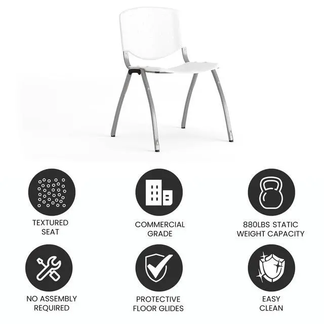 Alt view image 5 of 7 - HERCULES Series 880 lb. Capacity White Plastic Stack Chair with Titanium Gray Powder Coated Frame | Powder Coated, 880 LBS. Weight Capacity