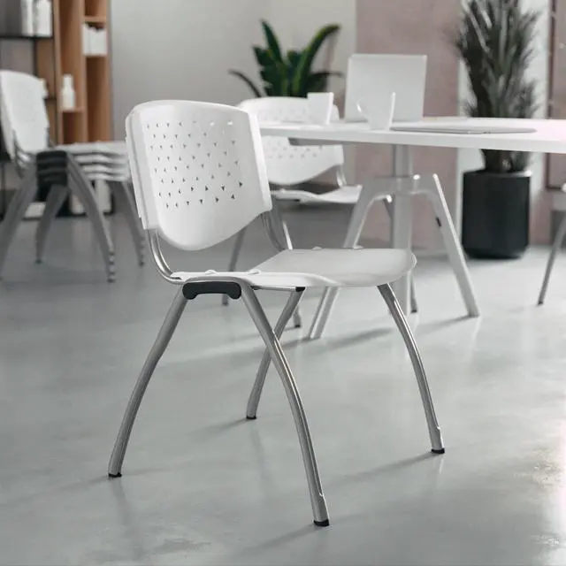 Alt view image 2 of 7 - HERCULES Series 880 lb. Capacity White Plastic Stack Chair with Titanium Gray Powder Coated Frame | Powder Coated, 880 LBS. Weight Capacity