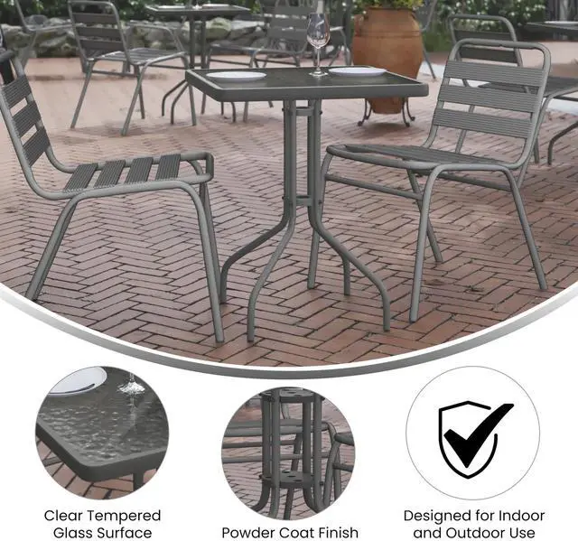 Alt view image 10 of 14 - Flash Furniture Barker Square Tempered Glass and Metal Table 23.5'' Silver (TLH073A1SV)