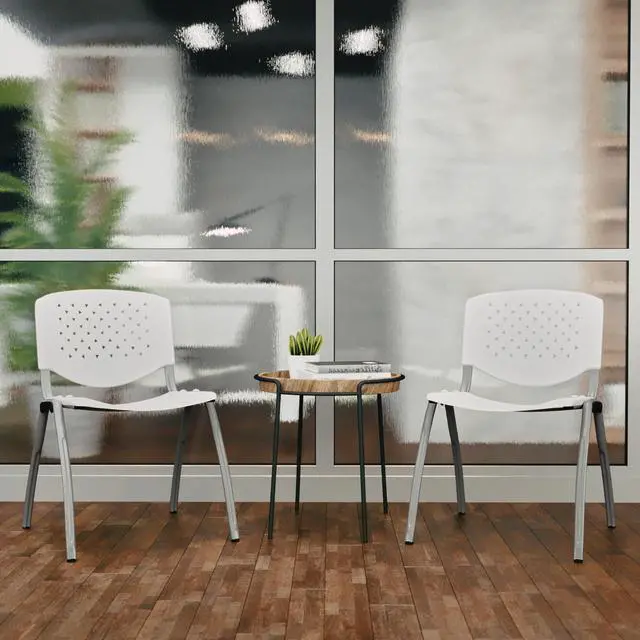 Alt view image 7 of 7 - HERCULES Series 880 lb. Capacity White Plastic Stack Chair with Titanium Gray Powder Coated Frame | Powder Coated, 880 LBS. Weight Capacity