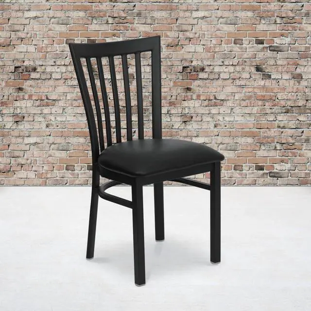 Alt view image 18 of 20 - HERCULES Series Black School House Back Metal Restaurant Chair - Black Vinyl Seat