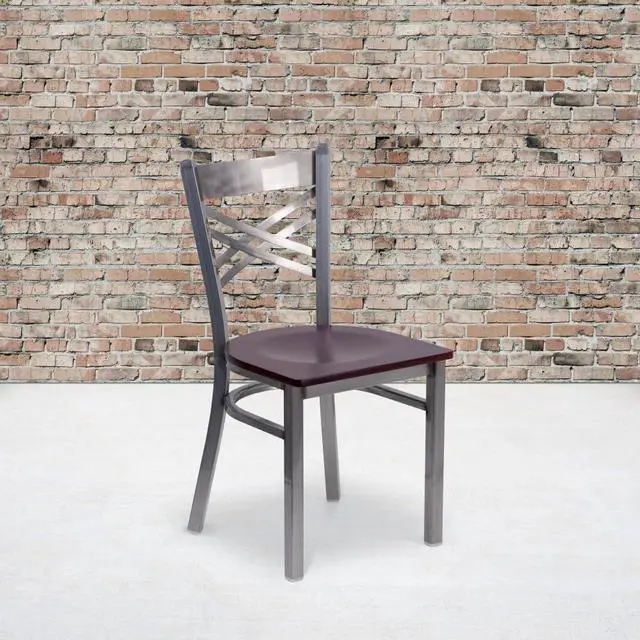 Alt view image 18 of 20 - Flash Furniture HERCULES Series Clear Coated ''X'' Back Metal Restaurant Chair - Mahogany Wood Seat