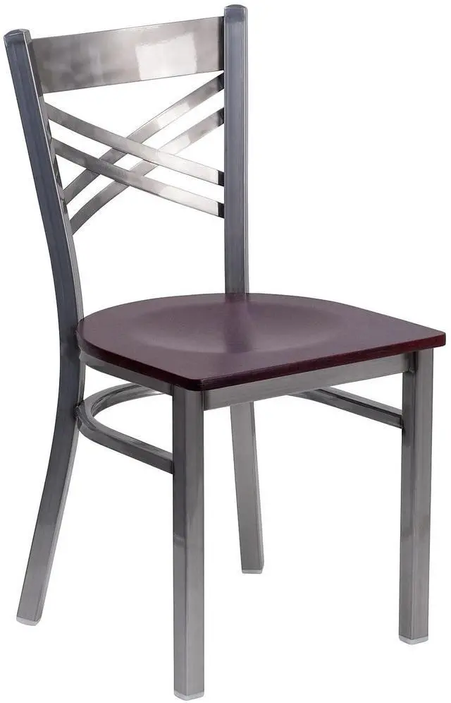 Alt view image 19 of 20 - Flash Furniture HERCULES Series Clear Coated ''X'' Back Metal Restaurant Chair - Mahogany Wood Seat