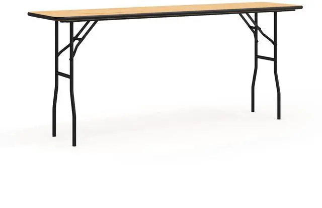 Alt view image 6 of 12 - 18'' x 72'' Rectangular Wood Folding Training / Seminar Table with Smooth Clear Coated Finished Top