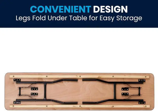 Alt view image 8 of 12 - 18'' x 72'' Rectangular Wood Folding Training / Seminar Table with Smooth Clear Coated Finished Top