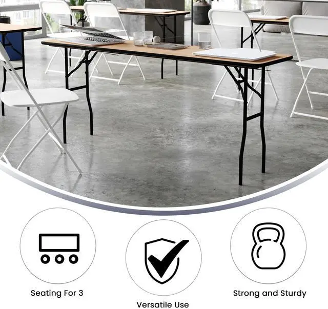 Alt view image 9 of 12 - 18'' x 72'' Rectangular Wood Folding Training / Seminar Table with Smooth Clear Coated Finished Top