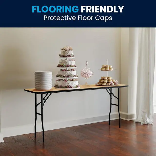 Alt view image 10 of 12 - 18'' x 72'' Rectangular Wood Folding Training / Seminar Table with Smooth Clear Coated Finished Top