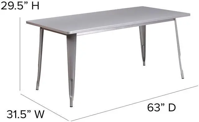Alt view image 17 of 17 - Commercial Grade 31.5" x 63" Rectangular Silver Metal Indoor-Outdoor Table