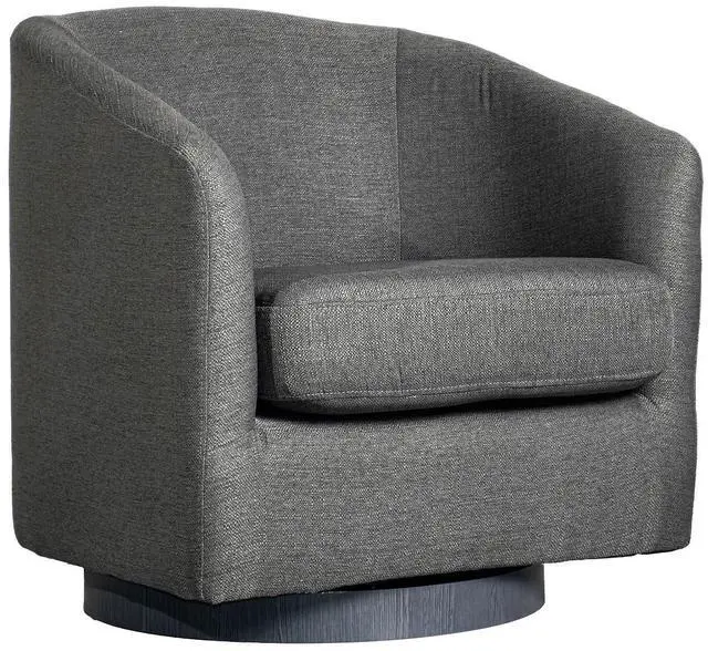 Alt view image 2 of 7 - Flash Furniture Landon Upholstered Barrel Chair, Commercial 360° Swivel Club Style Chair, Sloped Armrests, Woodgrain Vinyl Wrapped Metal Base, Dark Gray Fabric