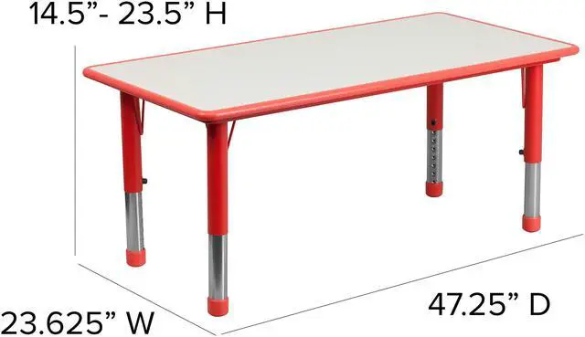 Alt view image 17 of 19 - 23.625''W x 47.25''L Rectangular Red Plastic Height Adjustable Activity Table Set with 4 Chairs