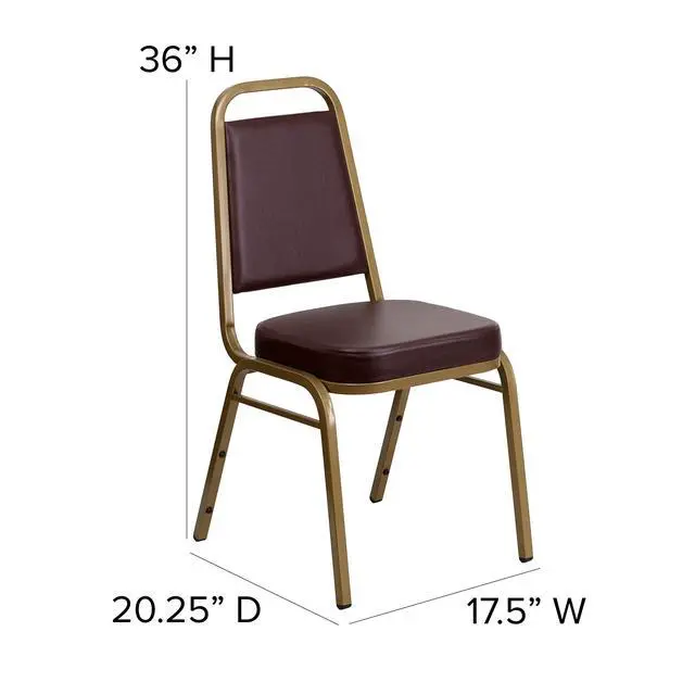Alt view image 2 of 7 - Brown Vinyl Trapezoidal Back Stacking Banquet Chair | Gold Frame, Vinyl Upholstery