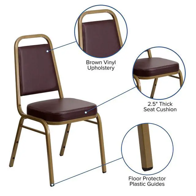 Alt view image 4 of 7 - Brown Vinyl Trapezoidal Back Stacking Banquet Chair | Gold Frame, Vinyl Upholstery