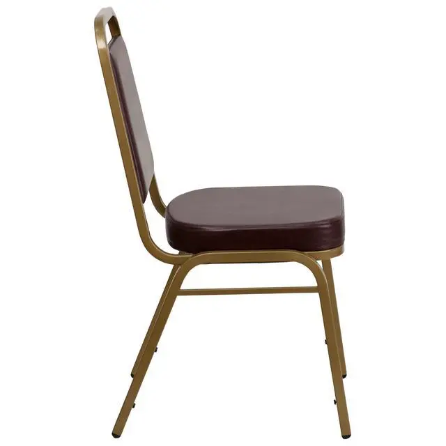 Alt view image 6 of 7 - Brown Vinyl Trapezoidal Back Stacking Banquet Chair | Gold Frame, Vinyl Upholstery