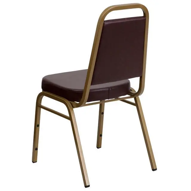 Alt view image 7 of 7 - Brown Vinyl Trapezoidal Back Stacking Banquet Chair | Gold Frame, Vinyl Upholstery