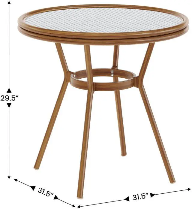 Alt view image 5 of 7 - Flash Furniture Lourdes Indoor/Outdoor Commercial Bistro Table - Tempered Glass Top - PE Rattan - Natural Bamboo Print Aluminum Frame - 31.5" - White/Navy