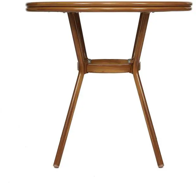 Alt view image 6 of 7 - Flash Furniture Lourdes Indoor/Outdoor Commercial Bistro Table - Tempered Glass Top - PE Rattan - Natural Bamboo Print Aluminum Frame - 31.5" - White/Navy