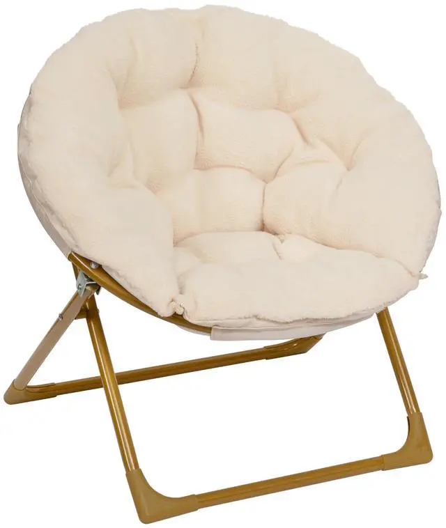 Alt view image 2 of 7 - Flash Furniture Gwen Kids Cozy Mini Folding Saucer Chair - Ivory Faux Fur Moon Chair - Soft Gold Metal Frame - 23" Portable Folding Chair For Living Room or Bedroom